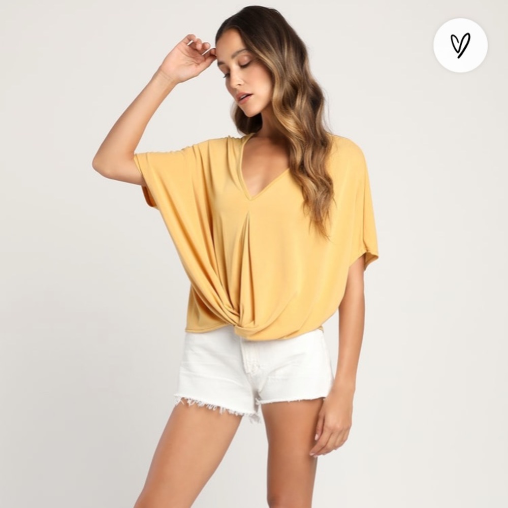 Lulu’s What A Twist Mustard Yellow Dolman Sleeve Top NWT